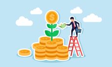 a cartoon man watering his money tree