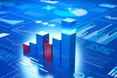Growth business bar graph with red and blue bars on analyzed data.
